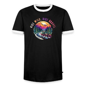 Wild Ride Gravel Bike Adventure - Men's Ringer Shirt - black/white - Front - AI Model Female 172 light (172cm) & AI Model Male 178 light (178cm)