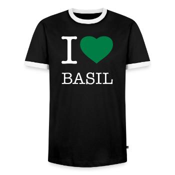 I LOVE BASIL Basilikum - Men's Ringer Shirt - black/white - Front - AI Model Female 172 light (172cm) & AI Model Male 178 light (178cm)