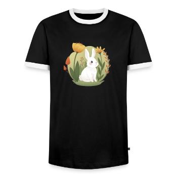 Garten-Hase mit Tulpe und anderen Blumen - Männer Kontrast-T-Shirt - Schwarz/Weiß - Vorne - AI Model Female 172 light (172cm) & AI Model Male 178 light (178cm)