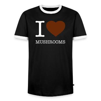 I LOVE MUSHROOMS - Men's Ringer Shirt - black/white - Front - AI Model Female 172 light (172cm) & AI Model Male 178 light (178cm)