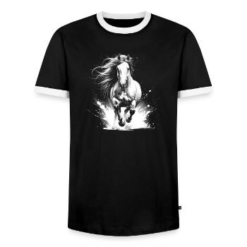 Cool horse in gallop as portrait - Men's Ringer Shirt - black/white - Front - AI Model Female 172 light (172cm) & AI Model Male 178 light (178cm)