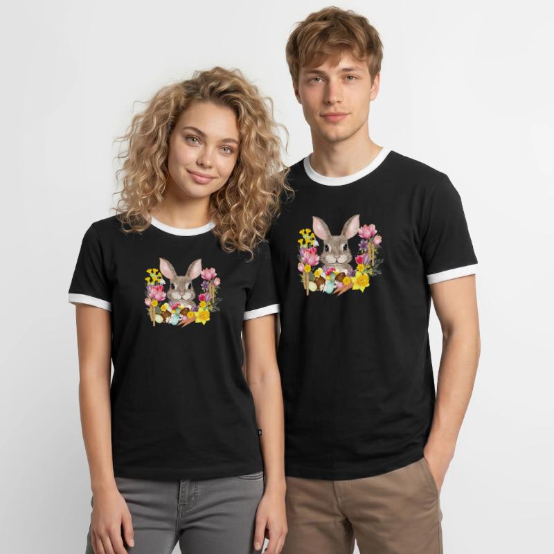 Easter Wreath & Easter Eggs with Rabbit as Easter Bunny Men's Ringer Shirt