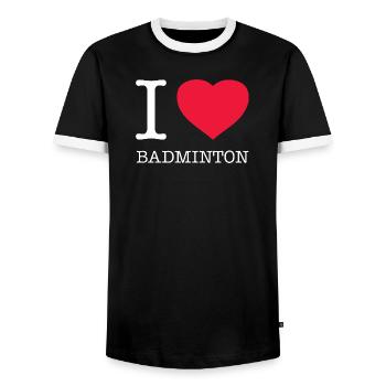 I LOVE BADMINTON - Men's Ringer Shirt - black/white - Front - AI Model Female 172 light (172cm) & AI Model Male 178 light (178cm)