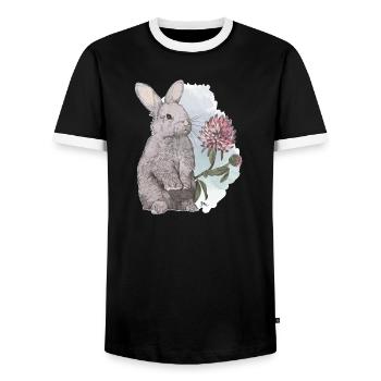 Veganuary 2024 Lapin - T-shirt contrasté Homme - noir/blanc - Devant - AI Model Female 172 light (172cm) & AI Model Male 178 light (178cm)