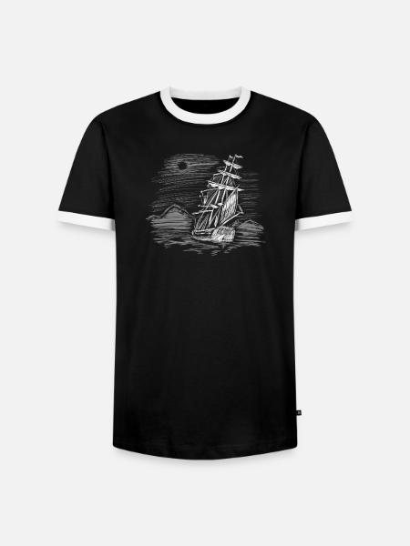 Sailing ship on course - Men's Ringer Shirt - black/white