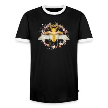 cerf-volant doré avec couronne et fleurs - T-shirt contrasté Homme - noir/blanc - Devant - AI Model Female 172 light (172cm) & AI Model Male 178 light (178cm)