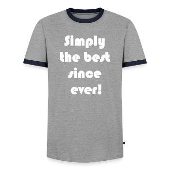 Clear motivational slogan: the best - Men's Ringer Shirt - grey/navy  - Front - AI Model Female 172 light (172cm) & AI Model Male 178 light (178cm)