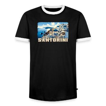 Santorini Greece Ocean Volcano Akrotiri - Men's Ringer Shirt - black/white - Front - AI Model Female 172 light (172cm) & AI Model Male 178 light (178cm)
