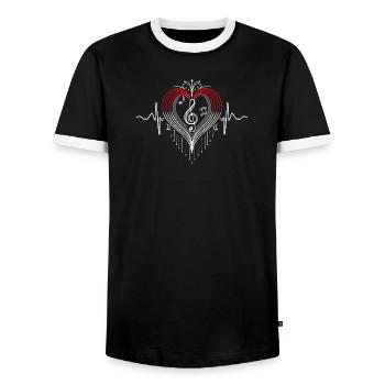 Heartbeat Music Heart Pulse Notes - Men's Ringer Shirt - black/white - Front - AI Model Female 172 light (172cm) & AI Model Male 178 light (178cm)
