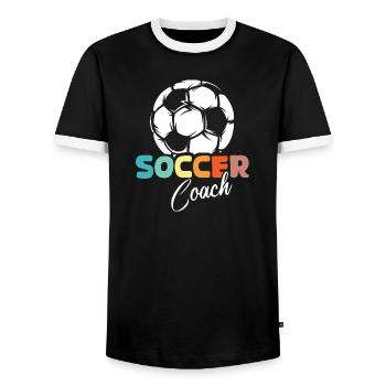 Retro Soccer Coach Soccer Game Team Icon - Men's Ringer Shirt - black/white - Front - AI Model Female 172 light (172cm) & AI Model Male 178 light (178cm)