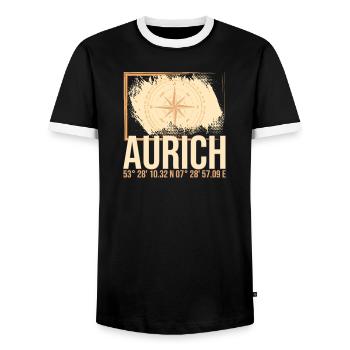 Aurich Koordinaten - Männer Kontrast-T-Shirt - Schwarz/Weiß - Vorne - AI Model Female 172 light (172cm) & AI Model Male 178 light (178cm)