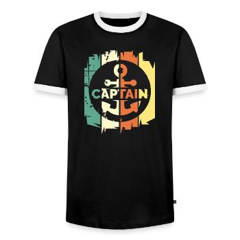 Rétro capitaine ancre logo vintage mer mer navire - T-shirt contrasté Homme - noir/blanc - Devant - AI Model Female 172 light (172cm) & AI Model Male 178 light (178cm)
