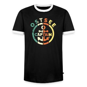 Ostsee captain retro Anker Meer Logo benutzt alt - Männer Kontrast-T-Shirt - Schwarz/Weiß - Vorne - AI Model Female 172 light (172cm) & AI Model Male 178 light (178cm)