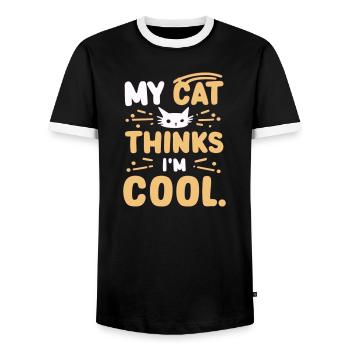 My cat thinks i am cool - Men's Ringer Shirt - black/white - Front - AI Model Female 172 light (172cm) & AI Model Male 178 light (178cm)