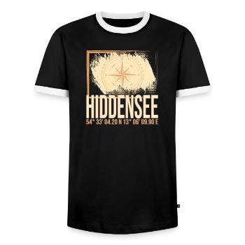 Hiddensee Koordinaten - Männer Kontrast-T-Shirt - Schwarz/Weiß - Vorne - AI Model Female 172 light (172cm) & AI Model Male 178 light (178cm)