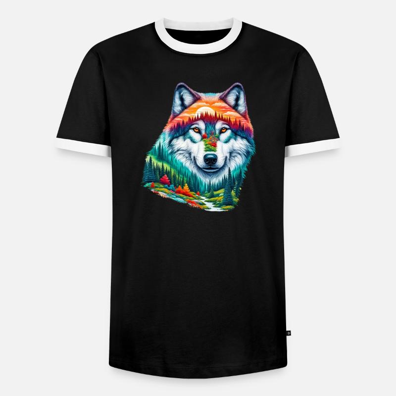 Wolf - Men's Ringer Shirt - black/white