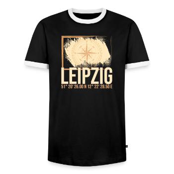 Leipzig Koordinaten - Männer Kontrast-T-Shirt - Schwarz/Weiß - Vorne - AI Model Female 172 light (172cm) & AI Model Male 178 light (178cm)