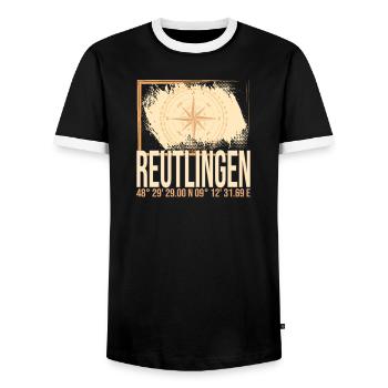 Reutlingen Koordinaten - Männer Kontrast-T-Shirt - Schwarz/Weiß - Vorne - AI Model Female 172 light (172cm) & AI Model Male 178 light (178cm)