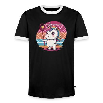 Tennis Unicorn - Men's Ringer Shirt - black/white - Front - AI Model Female 172 light (172cm) & AI Model Male 178 light (178cm)