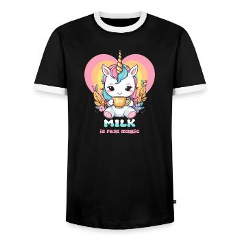 Sweet Milk Unicorn - Men's Ringer Shirt - black/white - Front - AI Model Female 172 light (172cm) & AI Model Male 178 light (178cm)