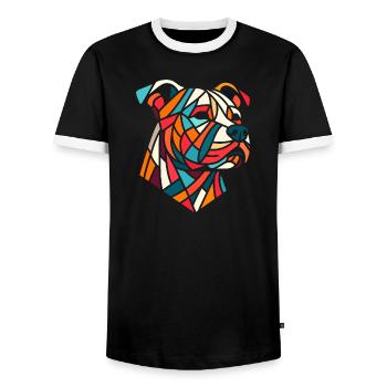 Staffordshire geometric bull terrier, staffy - Men's Ringer Shirt - black/white - Front - AI Model Female 172 light (172cm) & AI Model Male 178 light (178cm)