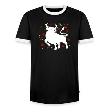 Couleur Taureau - T-shirt contrasté Homme - noir/blanc - Devant - AI Model Female 172 light (172cm) & AI Model Male 178 light (178cm)