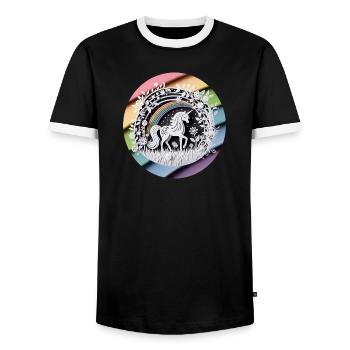 Niedliches Einhorn Regenbogen Scherenschnitt - Männer Kontrast-T-Shirt - Schwarz/Weiß - Vorne - AI Model Female 172 light (172cm) & AI Model Male 178 light (178cm)