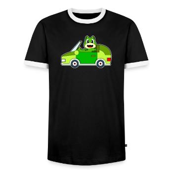 Frog Car - Men's Ringer Shirt - black/white - Front - AI Model Female 172 light (172cm) & AI Model Male 178 light (178cm)