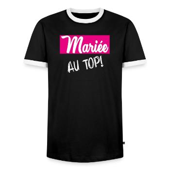 WEDDING - Men's Ringer Shirt - black/white - Front - AI Model Female 172 light (172cm) & AI Model Male 178 light (178cm)