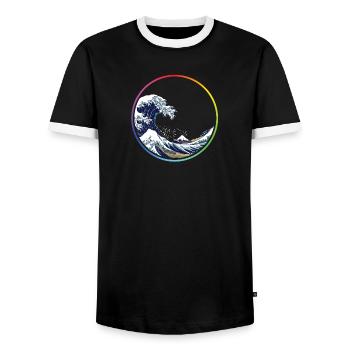 Rainbow Wave Circle - Men's Ringer Shirt - black/white - Front - AI Model Female 172 light (172cm) & AI Model Male 178 light (178cm)