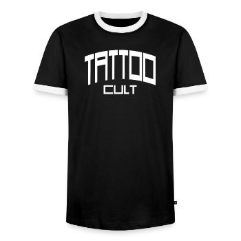 Tattoo Cult Inked Tribal Artist Studio - Men's Ringer Shirt - black/white - Front - AI Model Female 172 light (172cm) & AI Model Male 178 light (178cm)