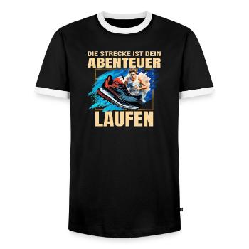 Laufen: Die Strecke ist dein Abenteuer - Männer Kontrast-T-Shirt - Schwarz/Weiß - Vorne - AI Model Female 172 light (172cm) & AI Model Male 178 light (178cm)