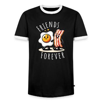 Friends Forever Ham Egg Comic Love - Men's Ringer Shirt - black/white - Front - AI Model Female 172 light (172cm) & AI Model Male 178 light (178cm)