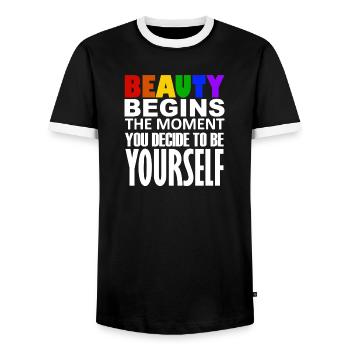 LGBTQIA+ - Männer Kontrast-T-Shirt - Schwarz/Weiß - Vorne - AI Model Female 172 light (172cm) & AI Model Male 178 light (178cm)