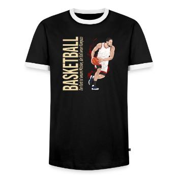 Der Korb ist unsere Mission,der Ball unser Kompass - Männer Kontrast-T-Shirt - Schwarz/Weiß - Vorne - AI Model Female 172 light (172cm) & AI Model Male 178 light (178cm)