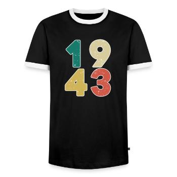 1943 - Né en 1943 - Construit en 1943 - T-shirt contrasté Homme - noir/blanc - Devant - AI Model Female 172 light (172cm) & AI Model Male 178 light (178cm)