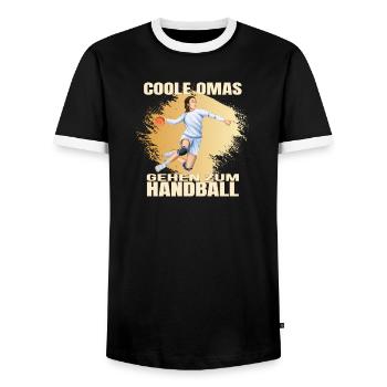 Coole Omas gehen zum Handball - Männer Kontrast-T-Shirt - Schwarz/Weiß - Vorne - AI Model Female 172 light (172cm) & AI Model Male 178 light (178cm)