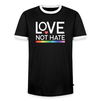 LGBT Pride Month - Liebe statt Hass - Männer Kontrast-T-Shirt - Schwarz/Weiß - Vorne - AI Model Female 172 light (172cm) & AI Model Male 178 light (178cm)