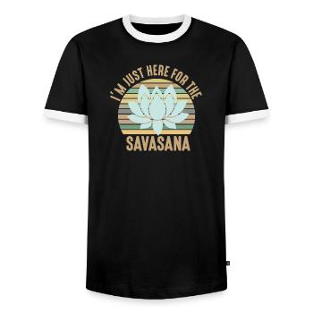 I'm Just Here For The Savasana Cool Yoga Retro - Männer Kontrast-T-Shirt - Schwarz/Weiß - Vorne - AI Model Female 172 light (172cm) & AI Model Male 178 light (178cm)