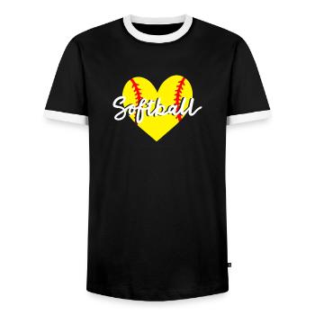 Softball Herz - Männer Kontrast-T-Shirt - Schwarz/Weiß - Vorne - AI Model Female 172 light (172cm) & AI Model Male 178 light (178cm)
