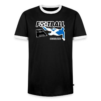 Football Fever Scotland - Men's Ringer Shirt - black/white - Front - AI Model Female 172 light (172cm) & AI Model Male 178 light (178cm)