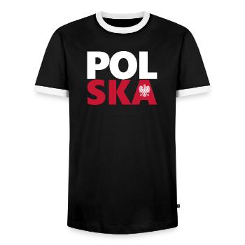 Polen - Männer Kontrast-T-Shirt - Schwarz/Weiß - Vorne - AI Model Female 172 light (172cm) & AI Model Male 178 light (178cm)