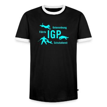 IGP Hundesport - tuerkis - Männer Kontrast-T-Shirt - Schwarz/Weiß - Vorne - AI Model Female 172 light (172cm) & AI Model Male 178 light (178cm)