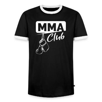 MMA Club Martial Arts Gym Dojo FIghter Logo icon - Men's Ringer Shirt - black/white - Front - AI Model Female 172 light (172cm) & AI Model Male 178 light (178cm)