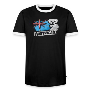 Australia Koala Comic Bear Nature Animal Logo Cartoon - Men's Ringer Shirt - black/white - Front - AI Model Female 172 light (172cm) & AI Model Male 178 light (178cm)