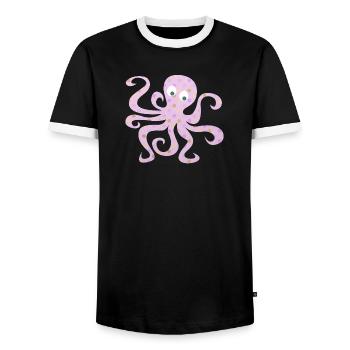 Octopus Dots Pink Dots Nursery Squid - Men's Ringer Shirt - black/white - Front - AI Model Female 172 light (172cm) & AI Model Male 178 light (178cm)