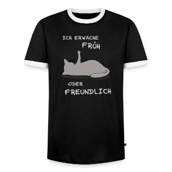Ich erwache früh oder freundlich - Männer Kontrast-T-Shirt - Schwarz/Weiß - Vorne - AI Model Female 172 light (172cm) & AI Model Male 178 light (178cm)