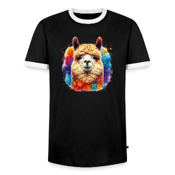 Alpaka - Männer Kontrast-T-Shirt - Schwarz/Weiß - Vorne - AI Model Female 172 light (172cm) & AI Model Male 178 light (178cm)