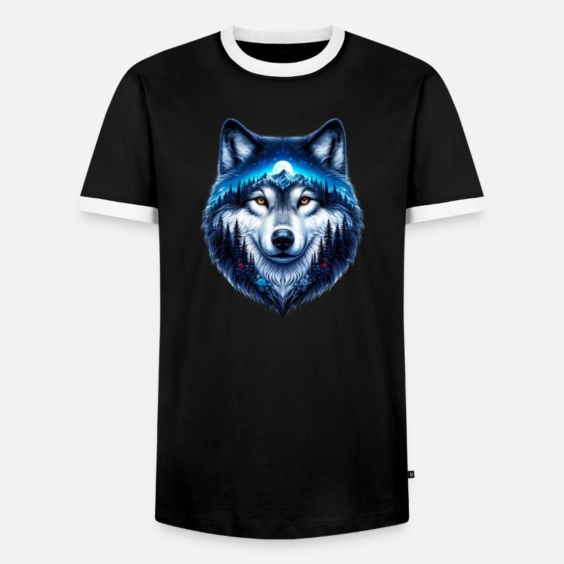Wolf - Männer Kontrast-T-Shirt - Schwarz/Weiß