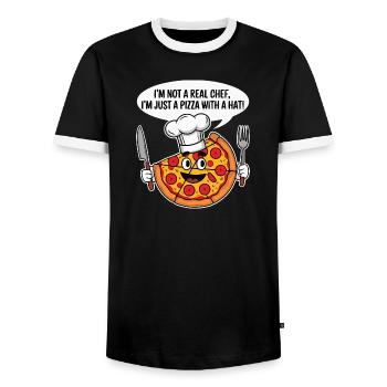 Pizza Chef Humour T-Shirt - T-shirt contrasté Homme - noir/blanc - Devant - AI Model Female 172 light (172cm) & AI Model Male 178 light (178cm)